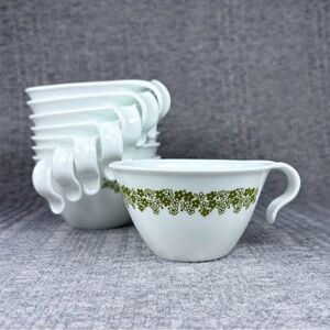 Vintage Corelle Spring Blossom Crazy Daisy Hook Handle Coffee Cups 70s Set Of 8